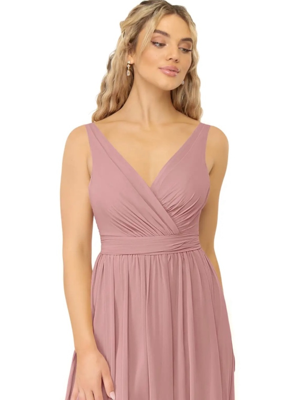 Azazie Kora Dress A6 Dusty Rose Chiffon Bridesmaid A-Line Formal Wedding - Picture 6 of 15